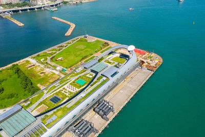 High angle view of ship in sea