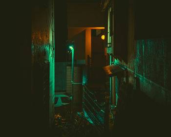 Illuminated lights at entrance of building