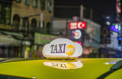 Sign of a taxi car in thailand southeast asia