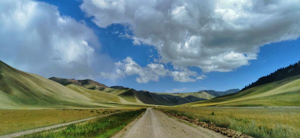 Panoramic view of road amidst landscape against sky