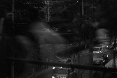 City street seen through glass window