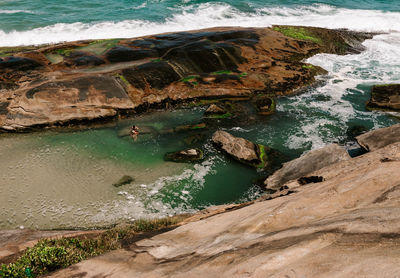 High angle view of rocks on beach