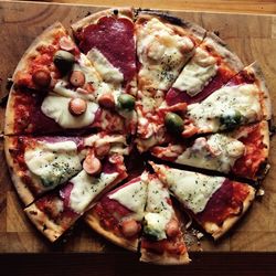 Close-up of pizza on table