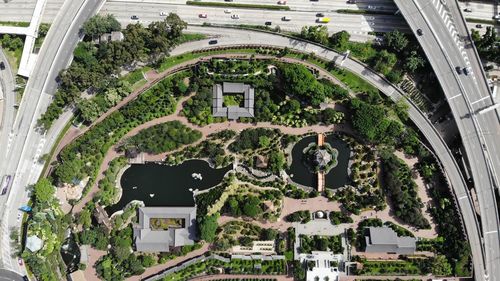 High angle view of buildings in city