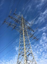 Low angle view of electricity pylon against sky