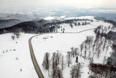 High angle view of snowcapped mountains