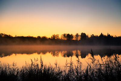 Scenic view of lake against sky during sunset