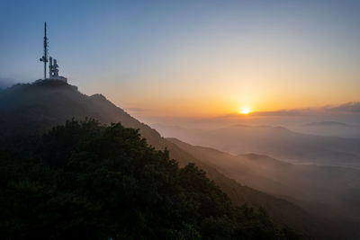 Scenic view of mountains against sky during sunset