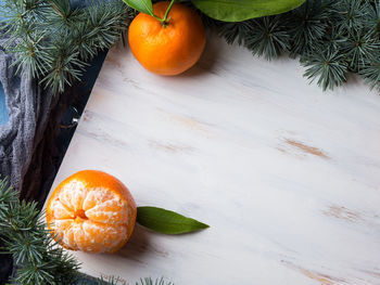 High angle view of oranges on table