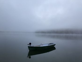 Boat on lake against sky