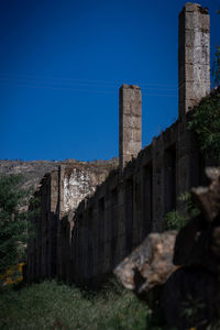 Low angle view of old building against blue sky