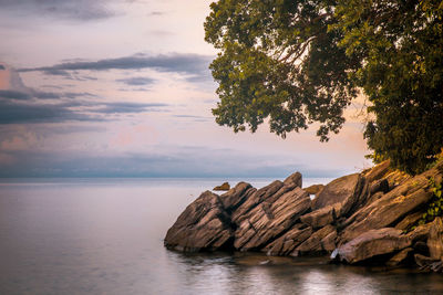 Scenic view of sea against sky during sunset