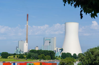 Panoramic view of factory against sky