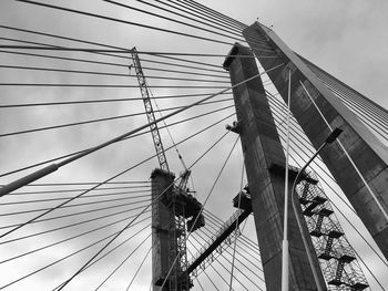 Low angle view of electricity pylon against sky