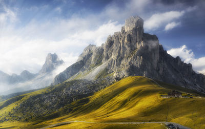 Scenic view of landscape and mountains against sky