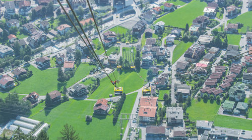 High angle view of houses in town