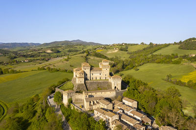 Amazing medieval castle view in the town of torrechiara