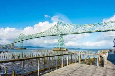 Low angle view of bridge over sea against sky