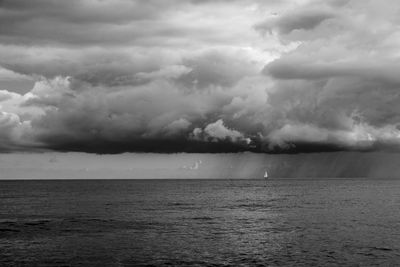 View of calm sea against cloudy sky