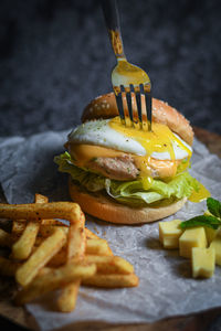 Close-up of burger on plate