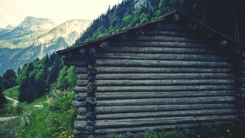 Close-up of steps on mountain against sky