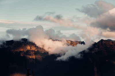 Low angle view of mountain against sky during sunset