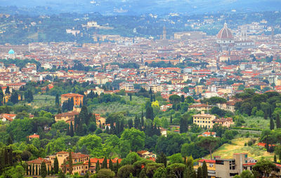 High angle view of buildings in city