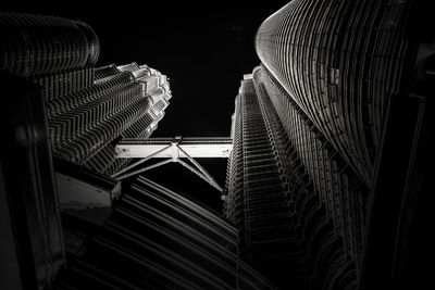 Low angle view of skyscrapers at night