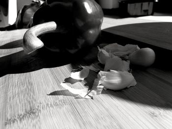 Close-up of chopped vegetables on table