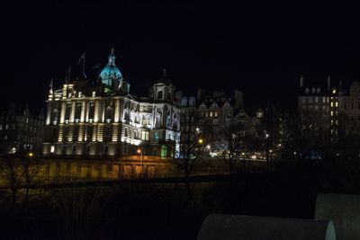 Illuminated buildings at night