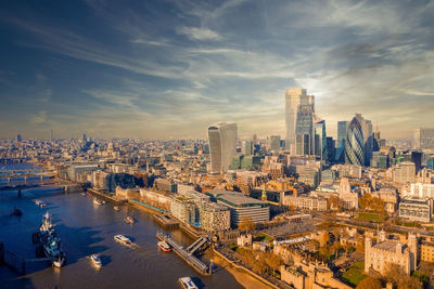 Tower bridge in london, the uk. bright day over london. drawbridge opening.