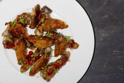 High angle view of meal served in plate