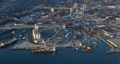 High angle view of city at waterfront