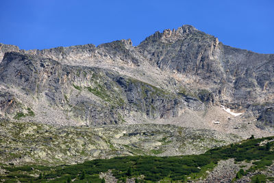 Scenic view of mountains against clear blue sky