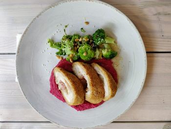 Directly above shot of salad in plate on table