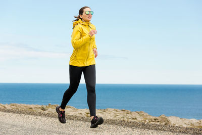 Beautiful woman practicing some winter running