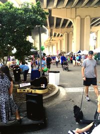 Woman walking on city street