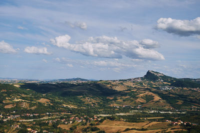 High angle view of townscape against sky