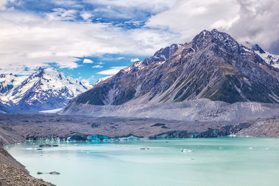 Scenic view of snowcapped mountains against sky