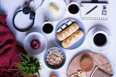Directly above shot of breakfast on table