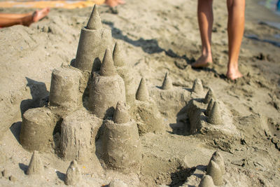 Low section of person on sand at beach