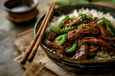 Close-up of food in bowl on table