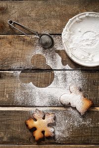 High angle view of cookies on table