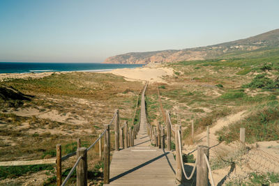 Scenic view of sea against clear sky