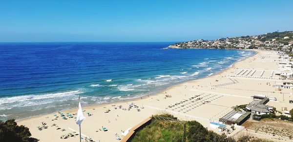 High angle view of beach against clear sky