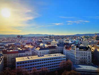 High angle shot of townscape against sky