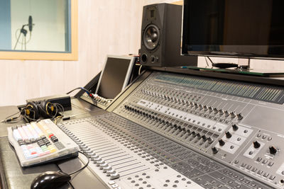 Sound recording equipment in studio 