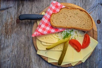 High angle view of breakfast on table