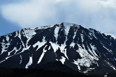 Low angle view of snowcapped mountain against sky