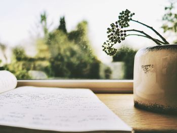 Close-up of open book on table